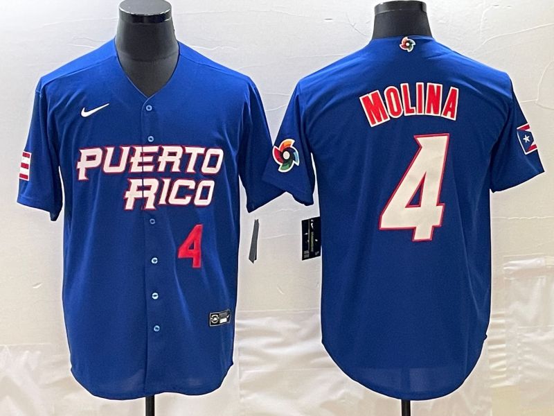 Men 2023 World Cub Puerto Rico #4 Molina Blue Nike MLB Jersey8